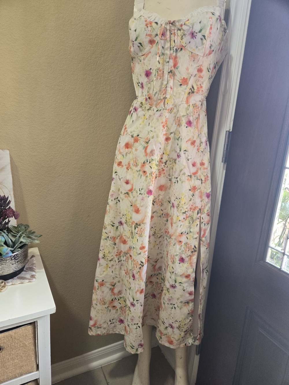 Floral Strapless Midi Dress with Sweetheart Bust